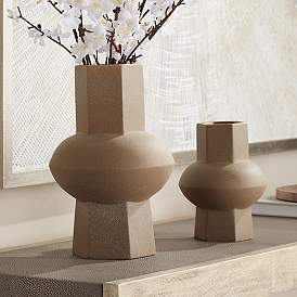 Image1 of Dahlia Studios Emery Brown Ceramic Hexagonal Vases Set of 2