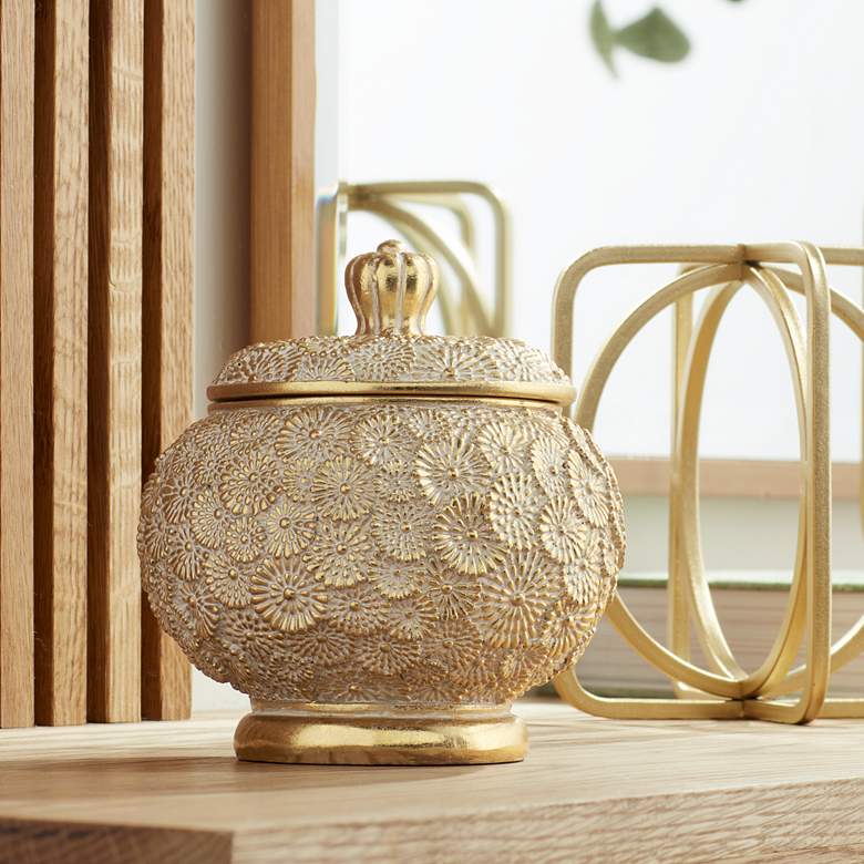 Image 1 Dahlia Studios Flavia 5 1/2" Wide Matte Gold Floral Decorative Box