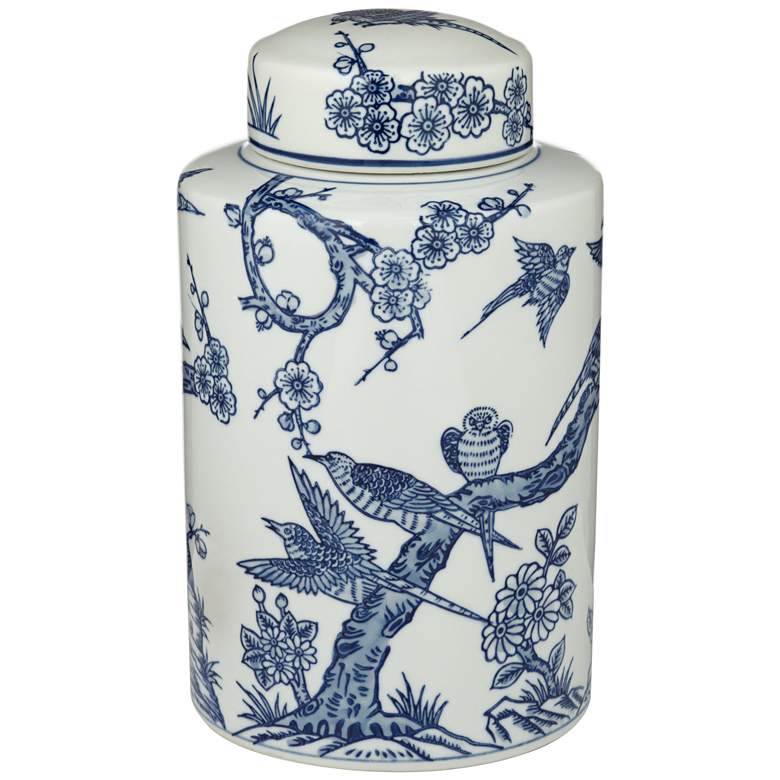 Image 3 Dahlia Studios Heather 12" High Decorative Blue and White Ceramic Jar