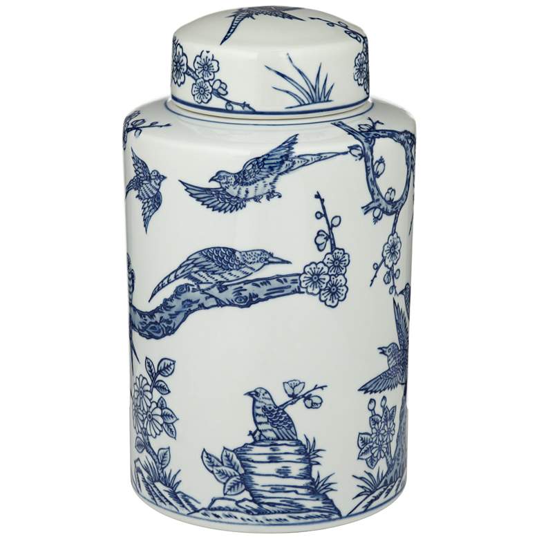 Image 6 Dahlia Studios Heather 12" High Decorative Blue and White Ceramic Jar more views