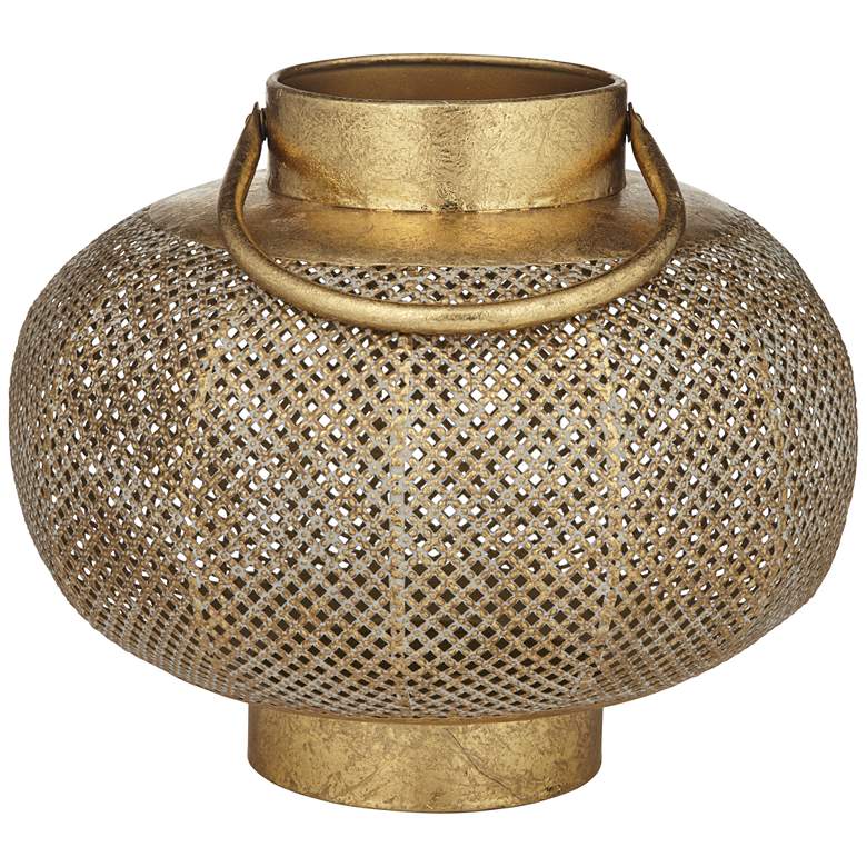 Image 4 Dahlia Studios Kaveri 10 1/2" Wide Gold Metal Lantern Candle Holder more views
