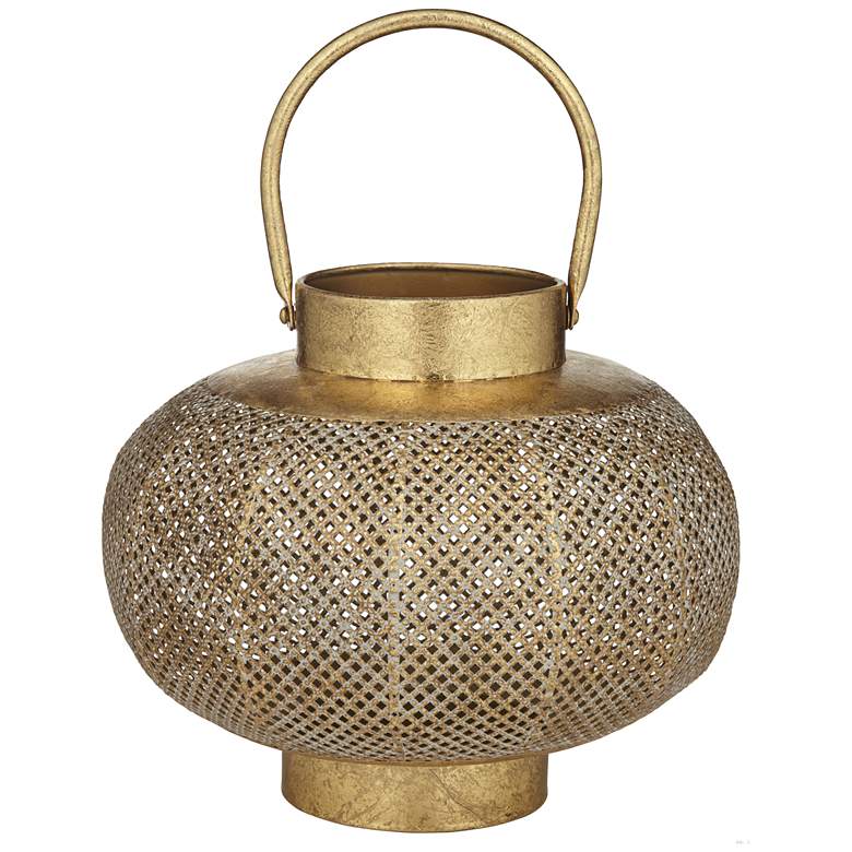 Image 5 Dahlia Studios Kaveri 10 1/2" Wide Gold Metal Lantern Candle Holder more views