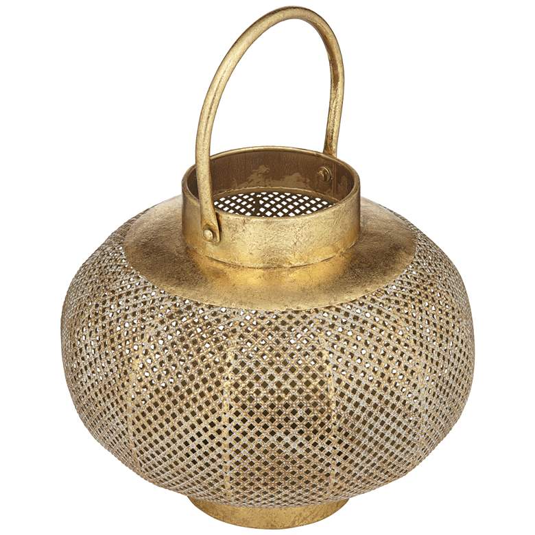 Image 6 Dahlia Studios Kaveri 10 1/2" Wide Gold Metal Lantern Candle Holder more views