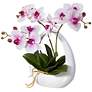 3_Dahlia Studios Pink White Phalaenopsis 13" Faux Orchids in White Pot more views