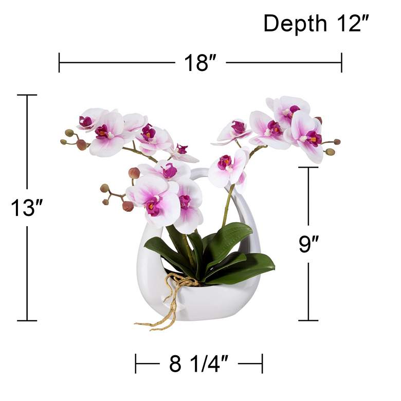 Image 6 Dahlia Studios Pink White Phalaenopsis 13" Faux Orchids in White Pot more views
