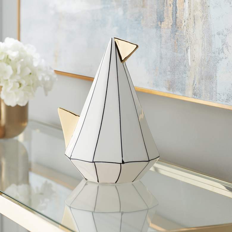 Image 1 Dahlia Studios Sydney 9 3/4" White Ceramic Geometric Bird Ornament