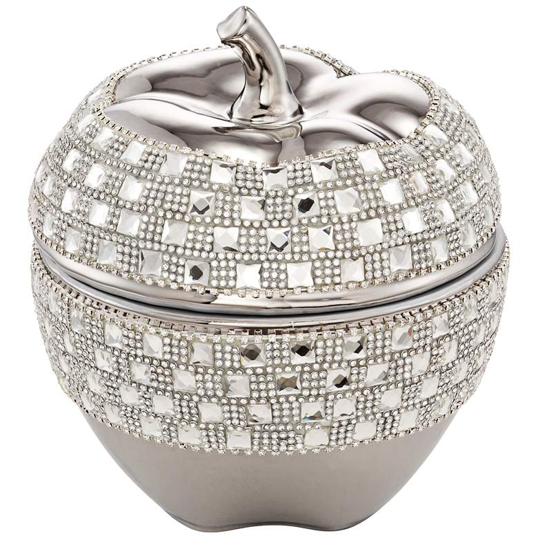 Image 3 Dahlia Studios Victoire 8 1/2" High Silver and Crystal Ceramic Apple