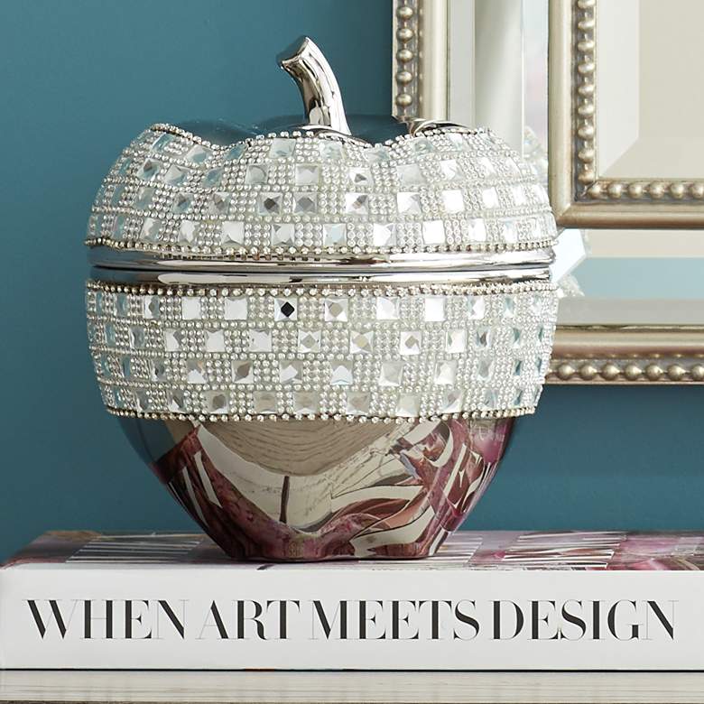 Image 2 Dahlia Studios Victoire 8 1/2" High Silver and Crystal Ceramic Apple