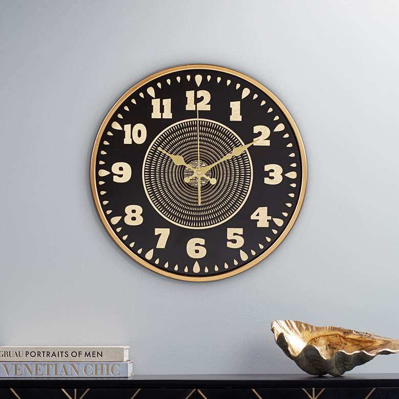 Image 1 Dahlia Studios Willeton 14 1/2" Black and Gold Round Wall Clock