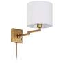 Dainolite 12" High Aged Brass Swing Arm Wall Sconce With White Drum Sh