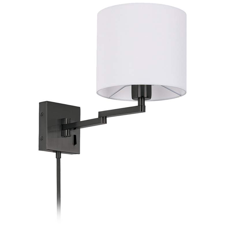 Image 1 Dainolite 12" High Matte Black Swing Arm Wall Sconce With White Drum S
