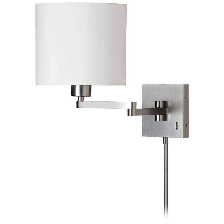 Image 2 Dainolite 12" High Satin Chrome Swing Arm Wall Sconce With White Drum