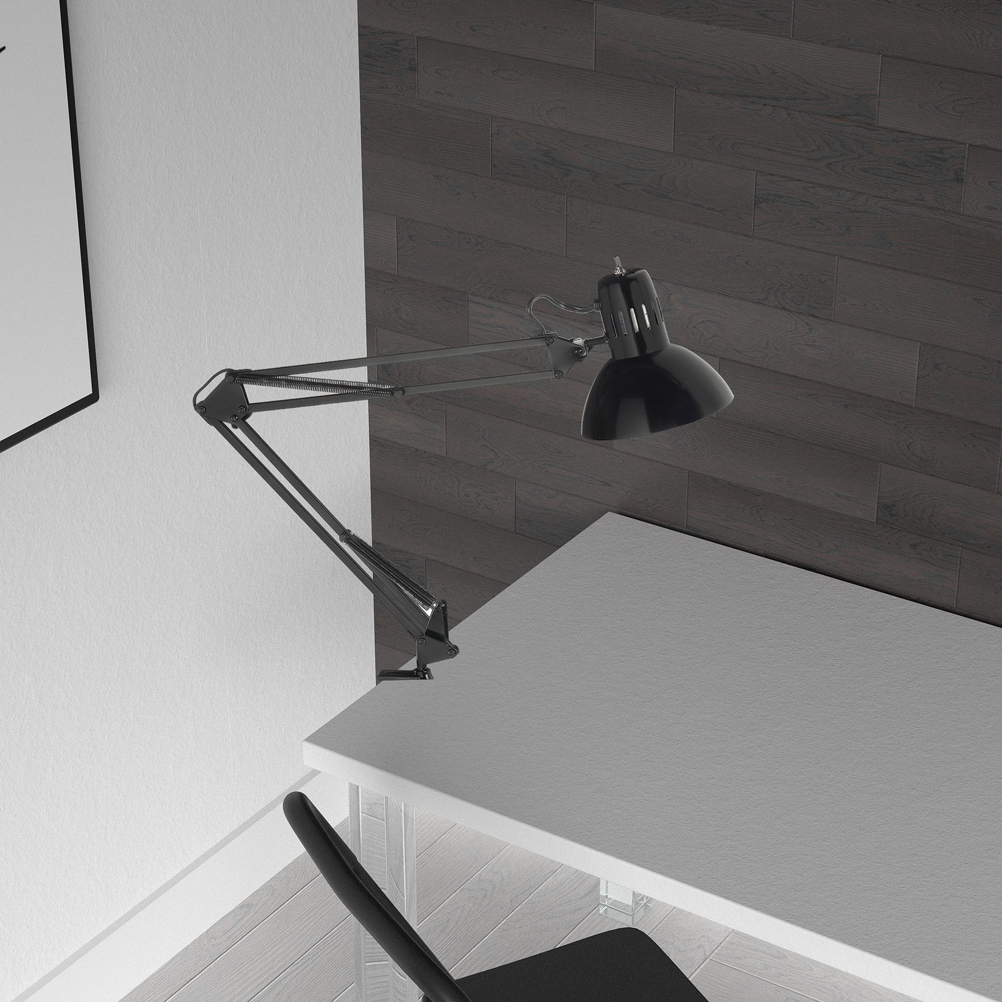 Image 3 Dainolite 36" High Gloss Black Spring Balanced Clamp-On Task Lamp more views