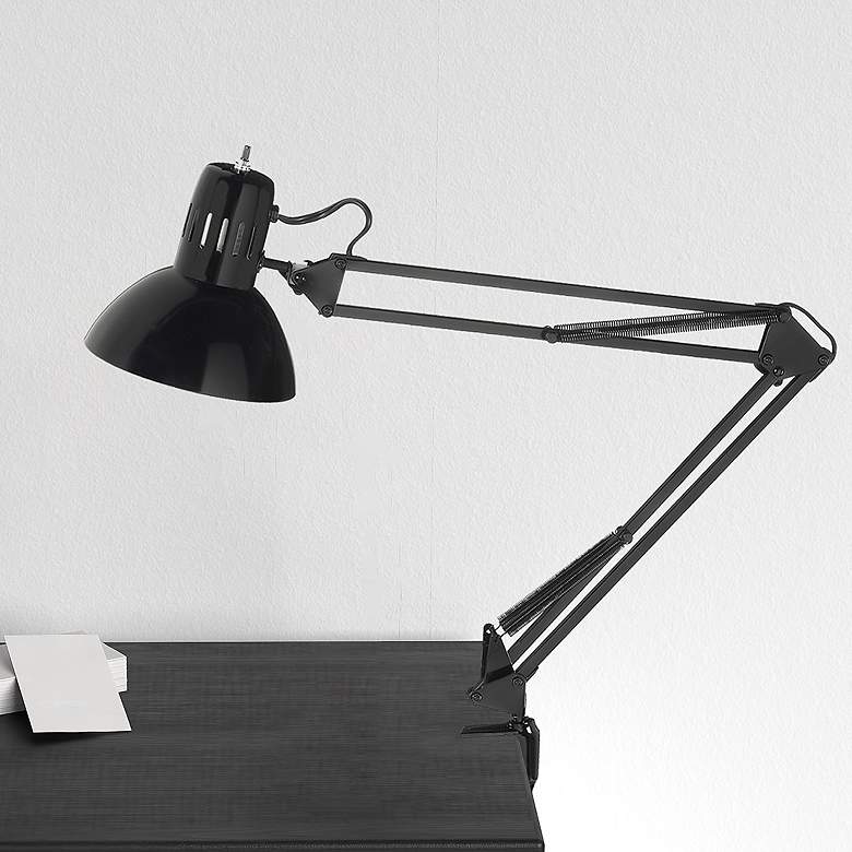Image 1 Dainolite Architect 36" Gloss Black Spring Balanced Clamp-On Task Lamp