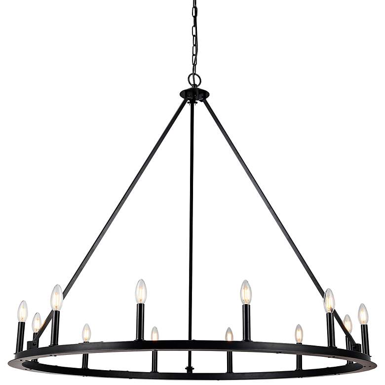 Image 1 Dainolite Colby 48" Wide Black 12-Light Wagon Wheel Ring Chandelier