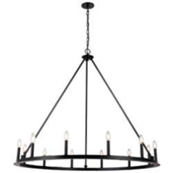 Dainolite Colby 48" Wide Black 12-Light Wagon Wheel Ring Chandelier