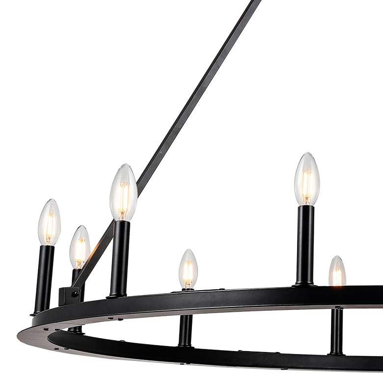 Image 2 Dainolite Colby 48" Wide Black 12-Light Wagon Wheel Ring Chandelier more views