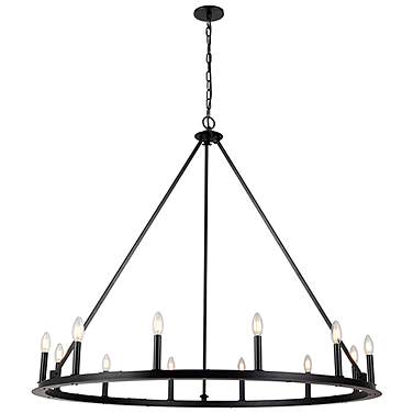 Dainolite Colby 48" Wide Black 12-Light Wagon Wheel Ring Chandelier