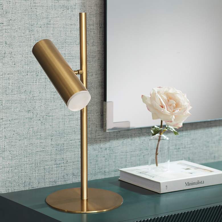 Image 1 Dainolite Constance 19 3/4" Brass Modern LED Accent Lamp with Dimmer