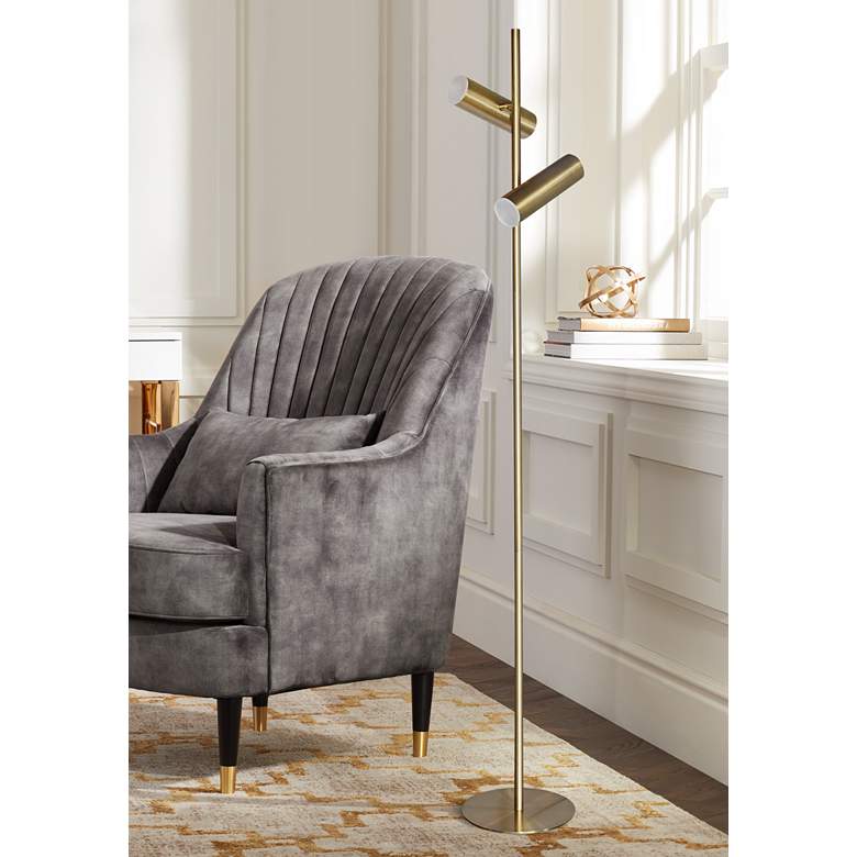 Image 1 Dainolite Constance 62 1/4" Aged Brass 2-Light Modern Floor Lamp