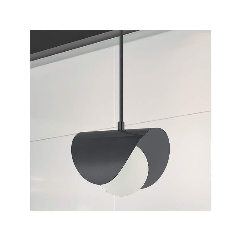 Image 1 Dainolite Cresent 6 1/4" White Opal Glass Matte Black Mini-Pendant