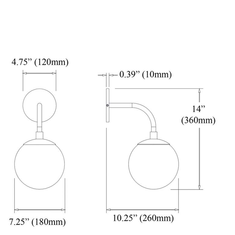 Image 4 Dainolite Dayana 11 3/4" Modern Matte Black White Globe Wall Sconce more views