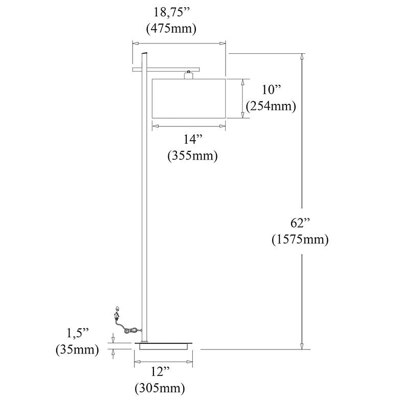 Image 3 Dainolite Duggar 62" Satin Chrome Offset Arm Modern Floor Lamp more views