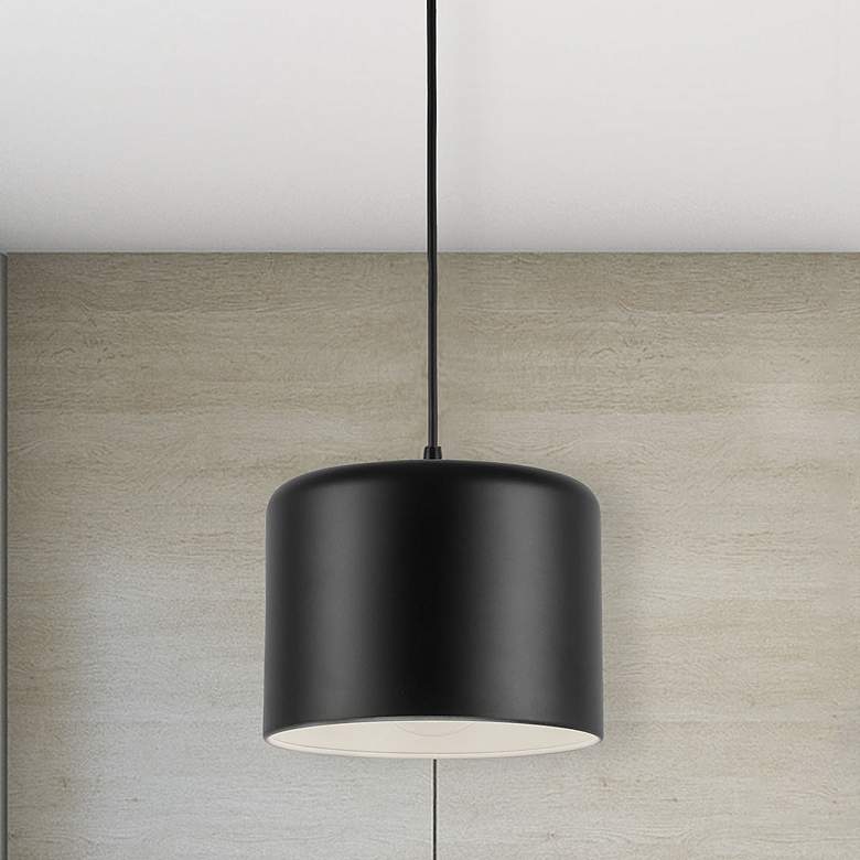 Image 1 Dainolite Emilia 8" Wide Modern Matte Black Drum Mini Pendant