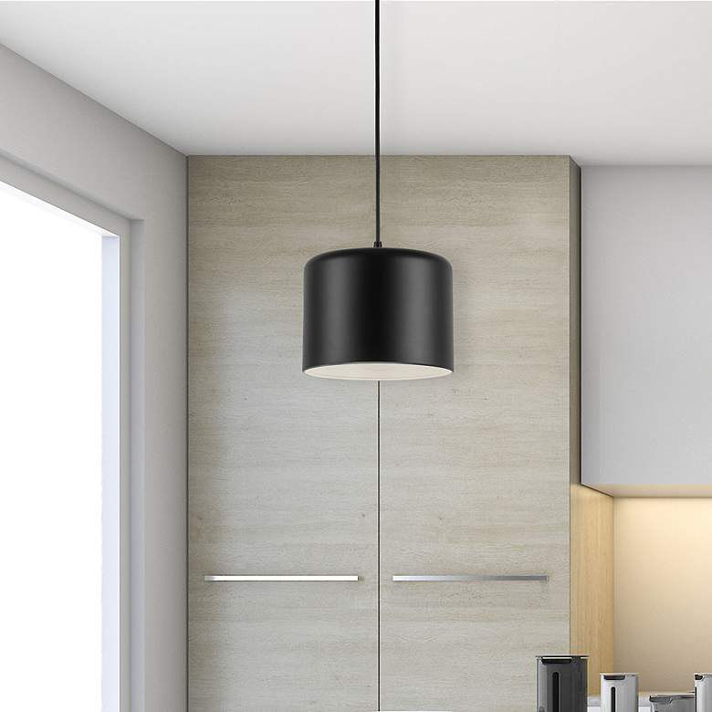 Image 3 Dainolite Emilia 8" Wide Modern Matte Black Drum Mini Pendant more views