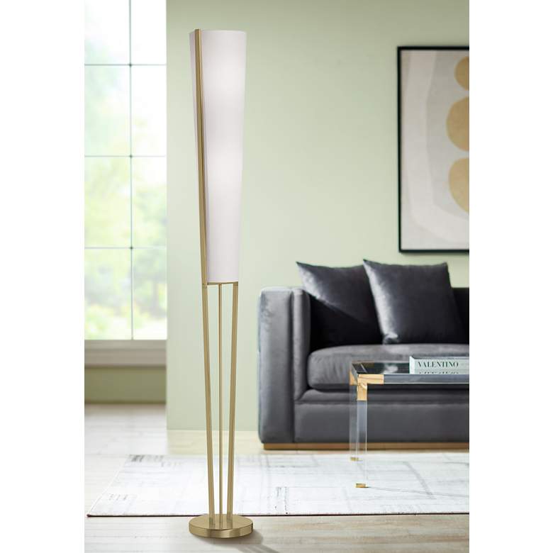 Image 1 Dainolite Emotions 61" Aged Brass and White Cone Torchiere Floor Lamp