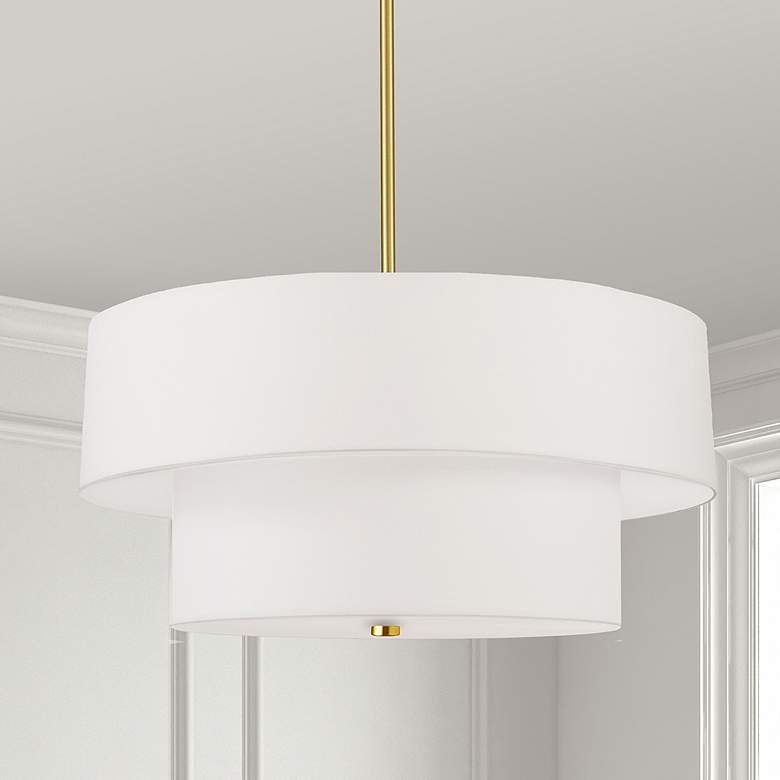 Image 1 Dainolite Everly 20" Wide Brass Finish 2-Tier White Drum Pendant Light
