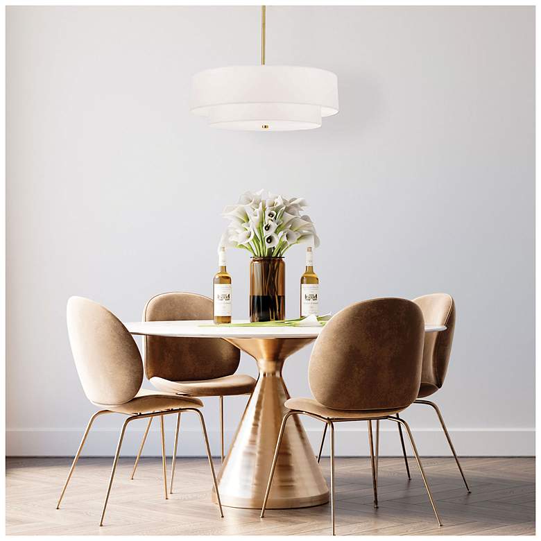 Image 3 Dainolite Everly 20" Wide Brass Finish 2-Tier White Drum Pendant Light more views