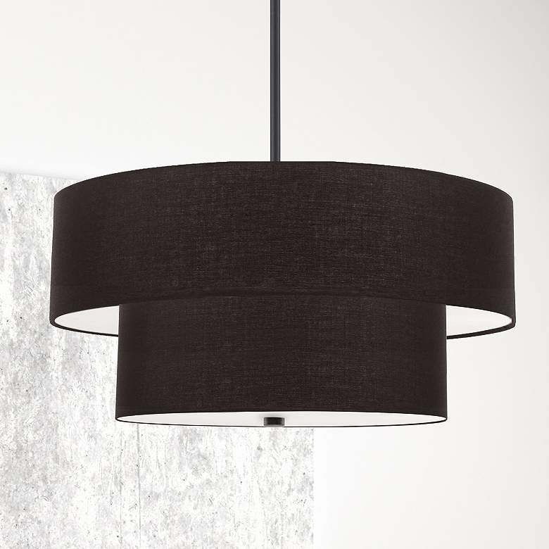 Image 1 Dainolite Everly 20" Wide Matte Black 2-Tier Drum Pendant Light