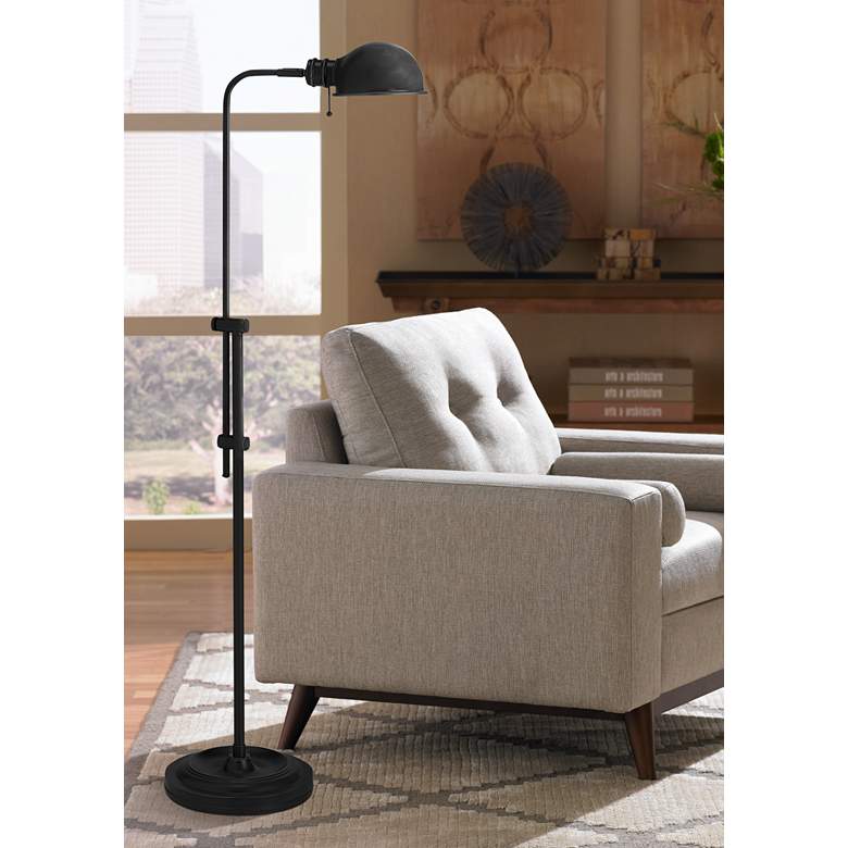 Image 1 Dainolite Fedora 52" Matte Black Adjustable Pharmacy Floor Lamp