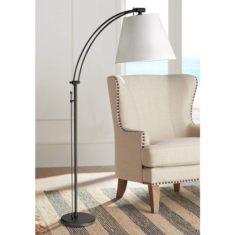 Image 1 Dainolite Felix 61" Matte Black Metal Adjustable Arc Arm Floor Lamp