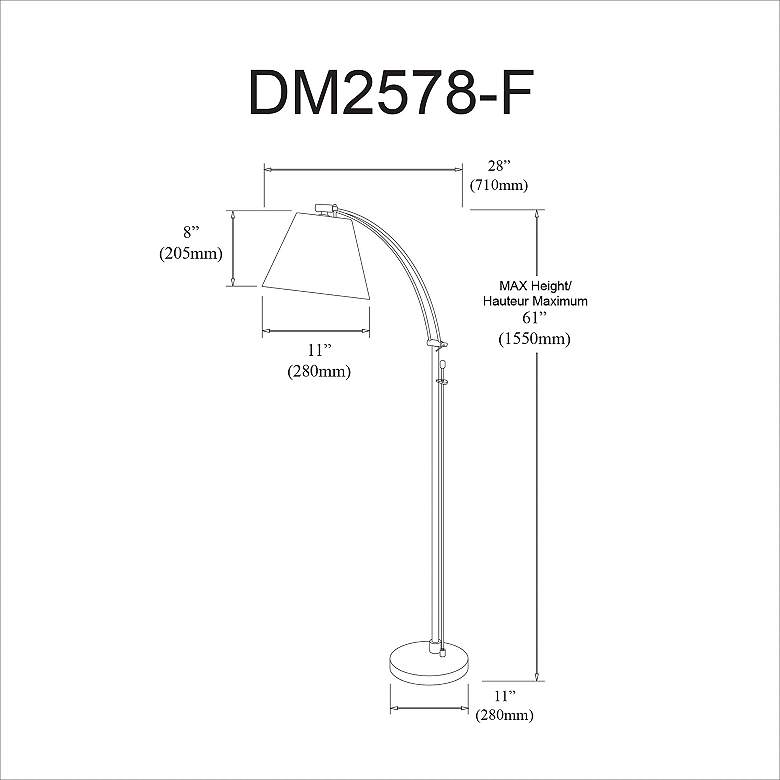 Image 3 Dainolite Felix 61" Satin Chrome Adjustable Arc Arm Floor Lamp more views