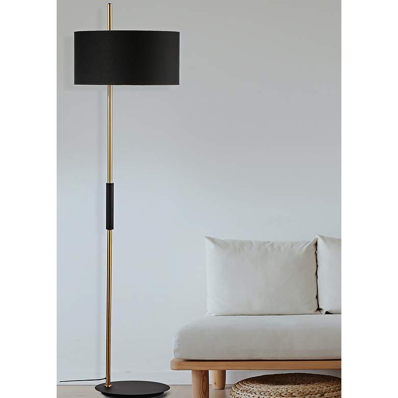 Image 2 Dainolite Fitzgerald 62" High Aged Brass and Matte Black Floor Lamp
