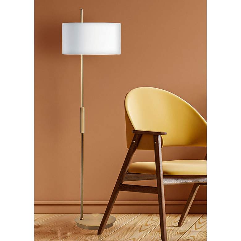 Image 1 Dainolite Fitzgerald 62" Modern White Shade Aged Brass Floor Lamp