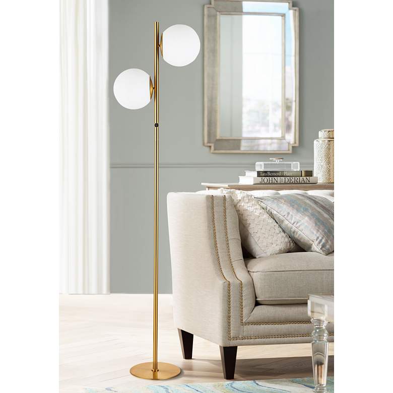 Image 1 Dainolite Folgar 66 3/4" 2-Light Brass and White Globes Floor Lamp