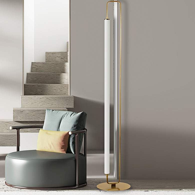 Image 3 Dainolite Freya 59" White Acrylic and Aged Brass Modern LED Floor Lamp more views