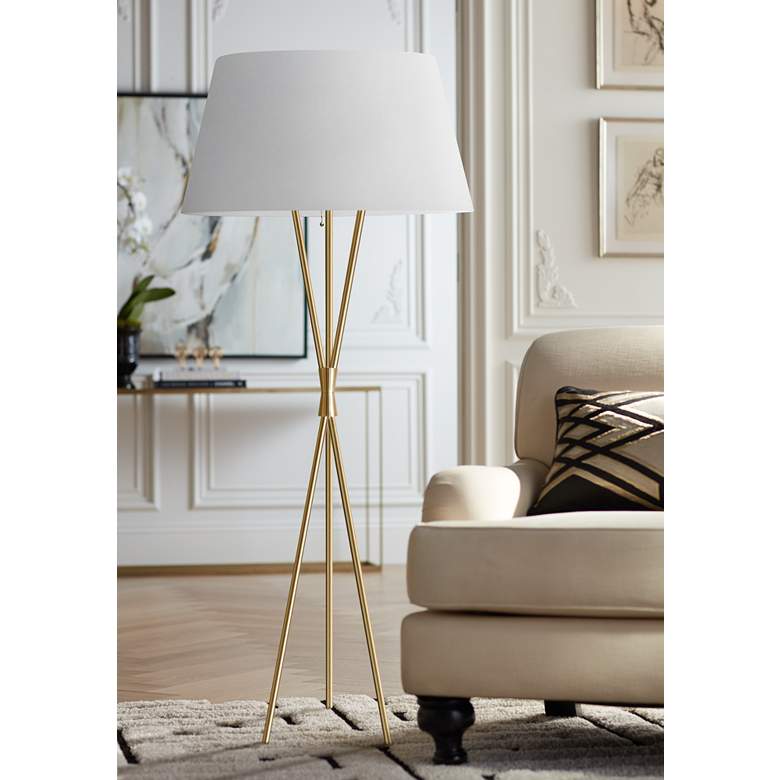 Image 1 Dainolite Gabriela 61 1/2" White and Brass Modern Tripod Floor Lamp