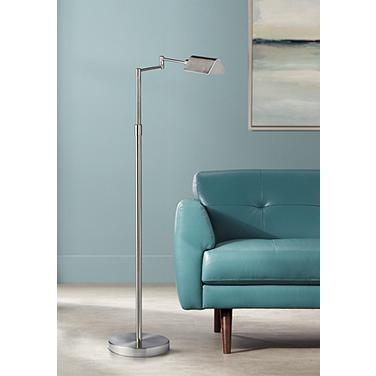 Dainolite Gala Adjustable Height Satin Nickel LED Swing Arm Floor Lamp