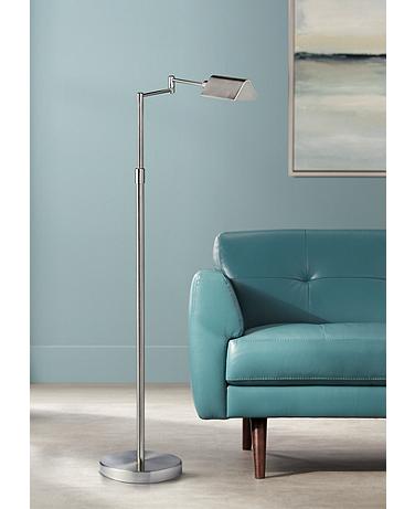 Dainolite Gala Adjustable Height Satin Nickel LED Swing Arm Floor Lamp