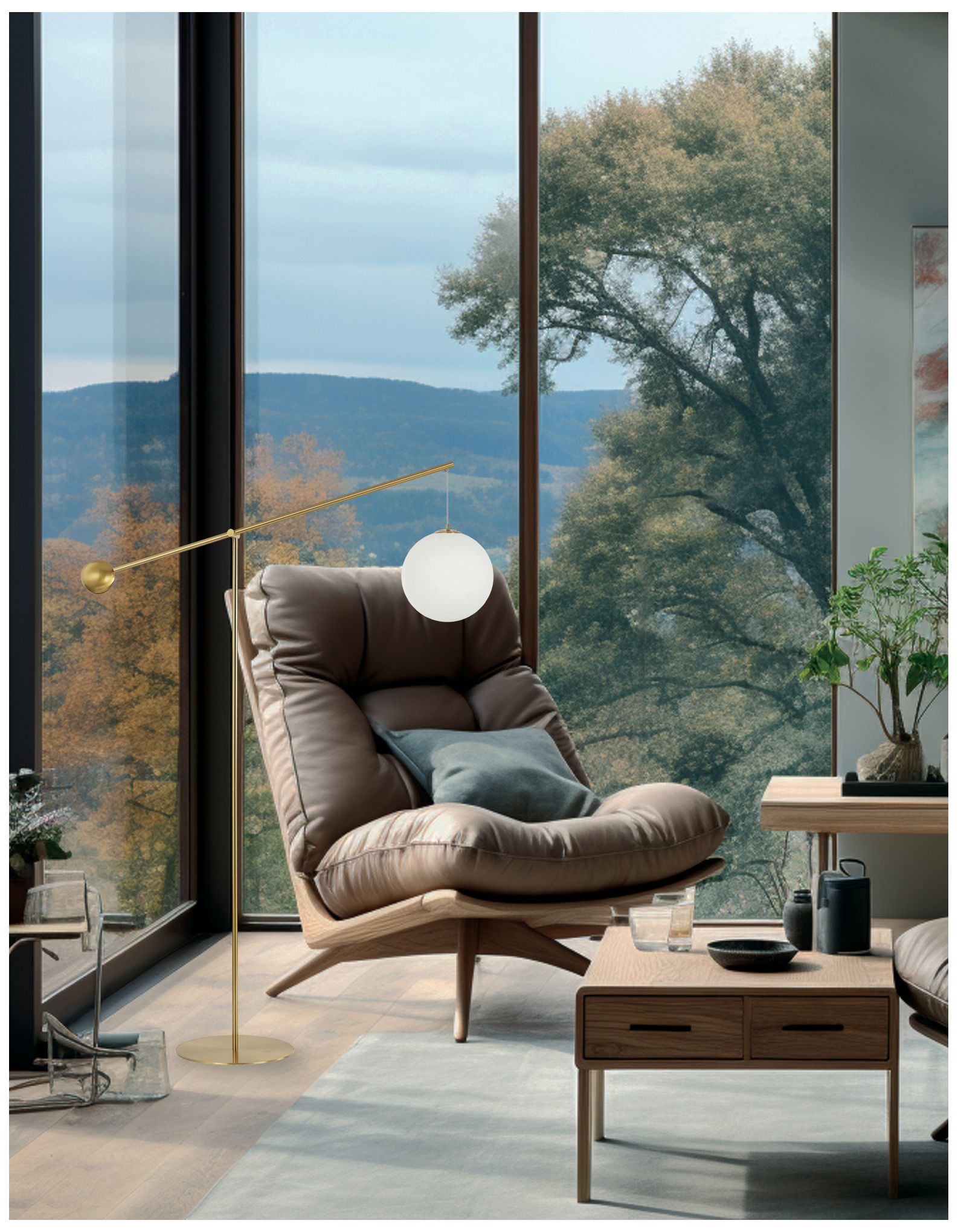 Image 3 Dainolite Holly 94 1/2" High Aged Brass Boom Arm Floor Lamp more views