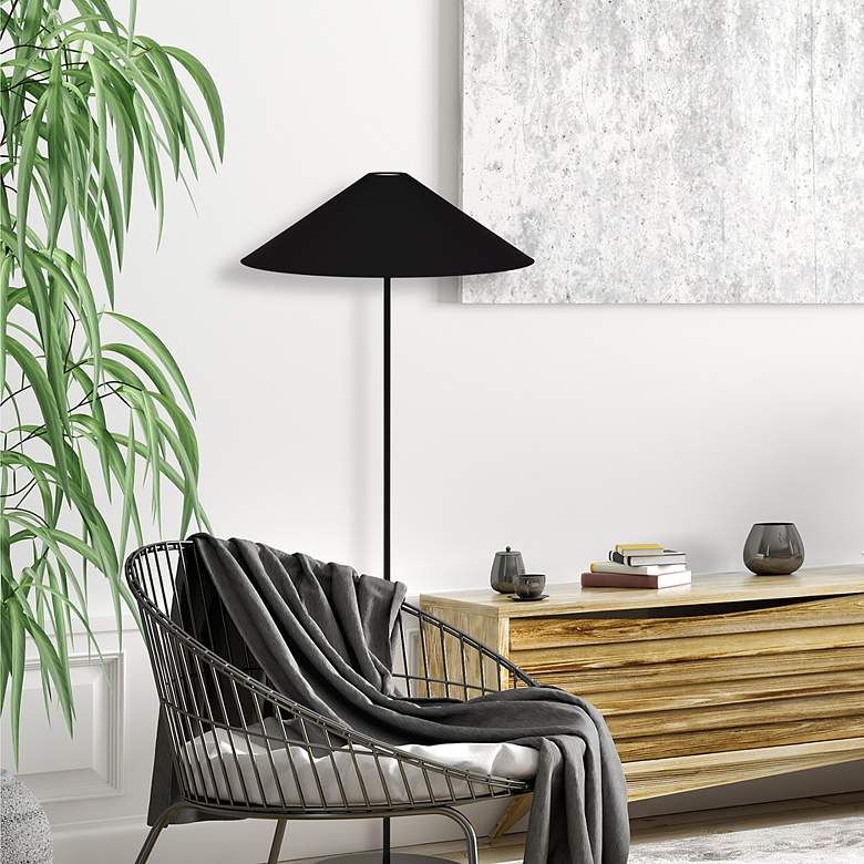 Image 1 Dainolite Maine 61" Black Modern Floor Lamp with Black Cone Shade