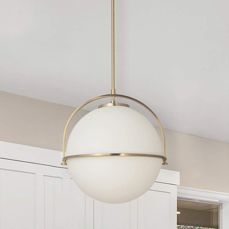 Image 1 Dainolite Paola 11 1/2" Wide Aged Brass White Opal Glass Globe Pendant