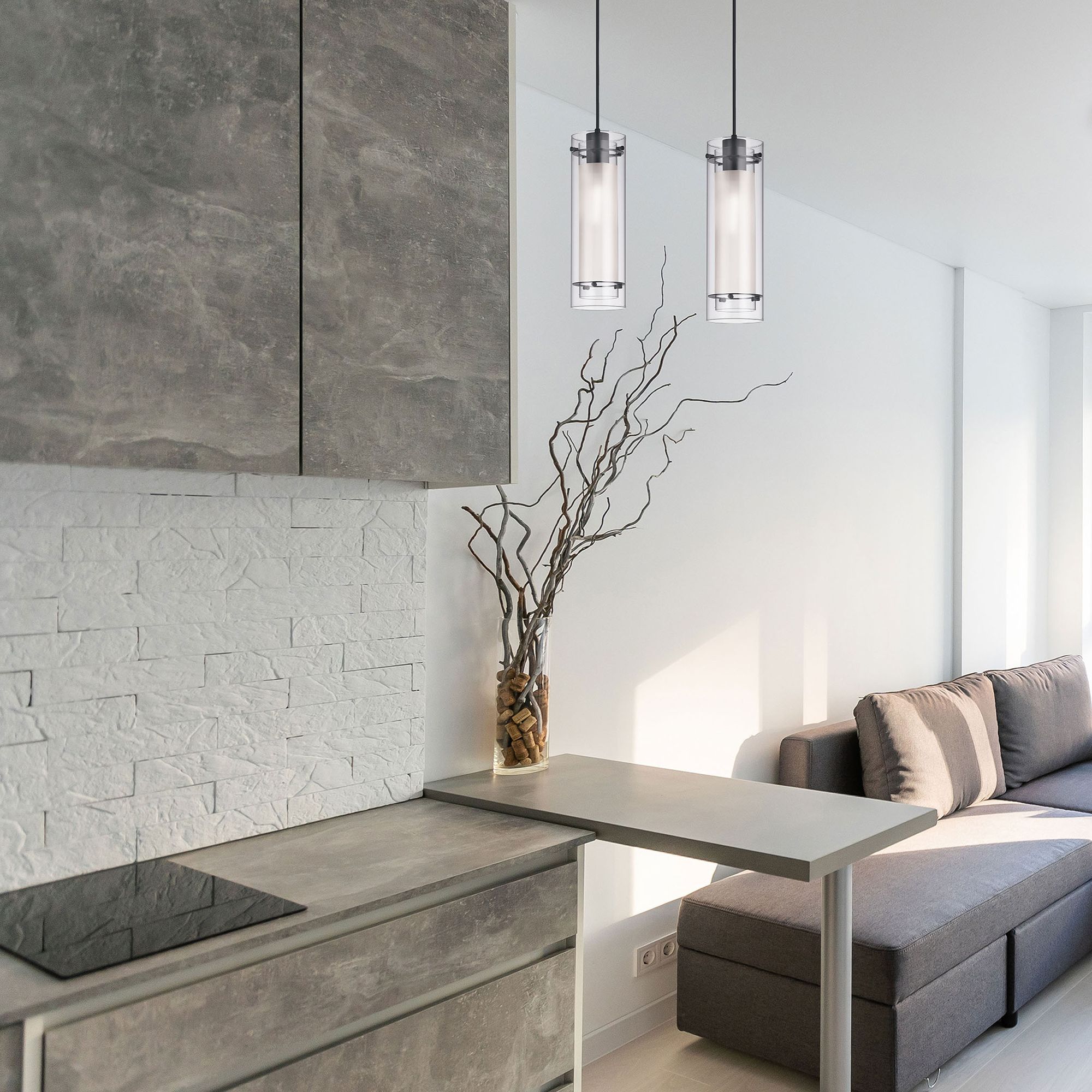 Image 2 Dainolite Pasha 5" Wide Matte Black Clear Frosted Glass Mini Pendant more views