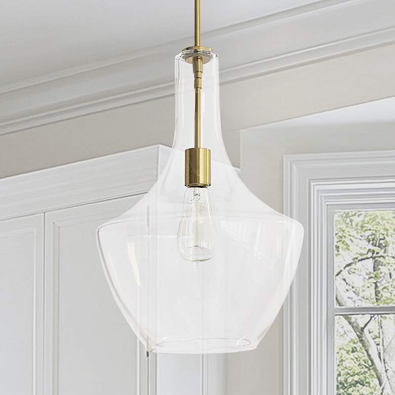 Image 1 Dainolite Petalite 12 1/2" Wide Aged Brass Clear Glass Pendant Light