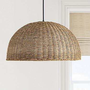 Dainolite Pourel 23 3/4" Wide Matte Black and Seagrass Pendant Light