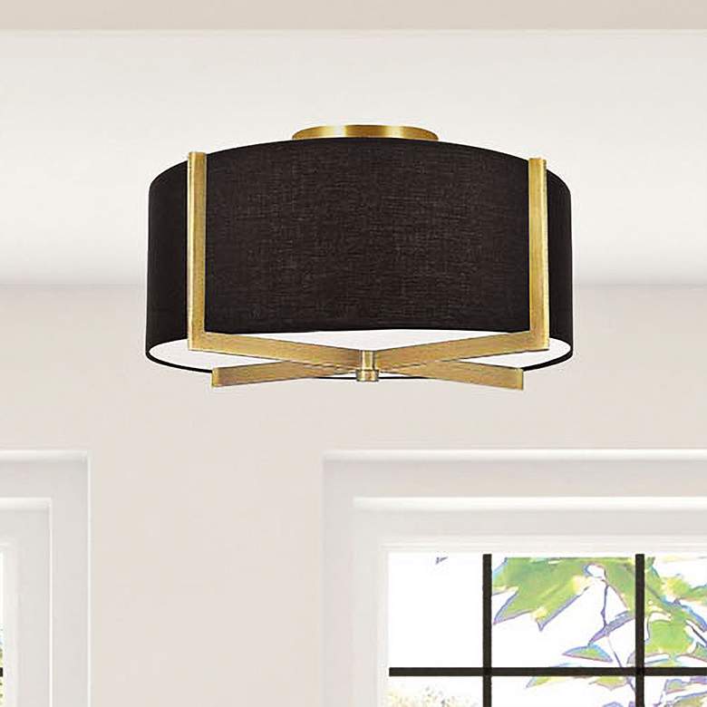 Image 2 Dainolite Preston 15" Wide Aged Brass Black Drum Ceiling Light